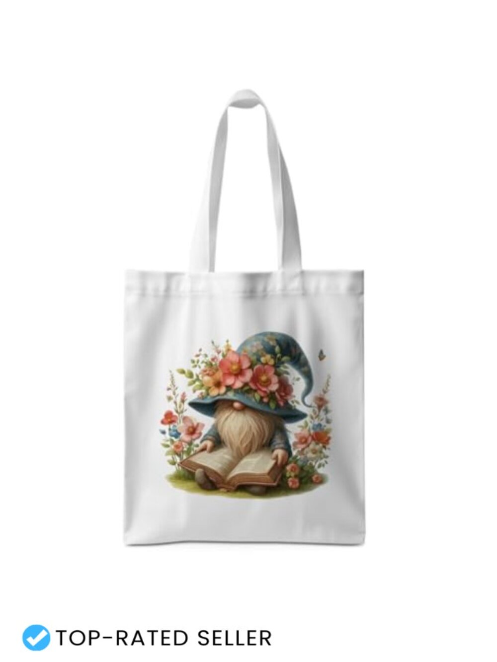 Large Cotton Gnome Tote Bag Reusable Grocery Shopping Shoulder Purse